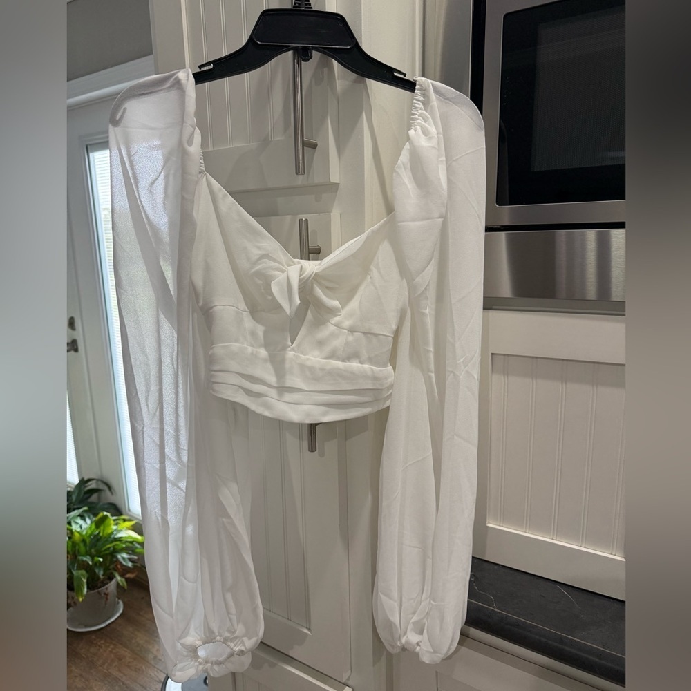 NWT For Love and Lemons Crop Top Tie Front White Small - Picture 2 of 3